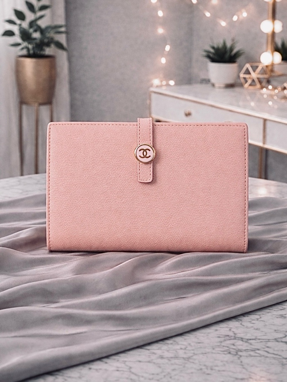 Chanel Coco Button Leather Long Bifold Wallet w/authenticity